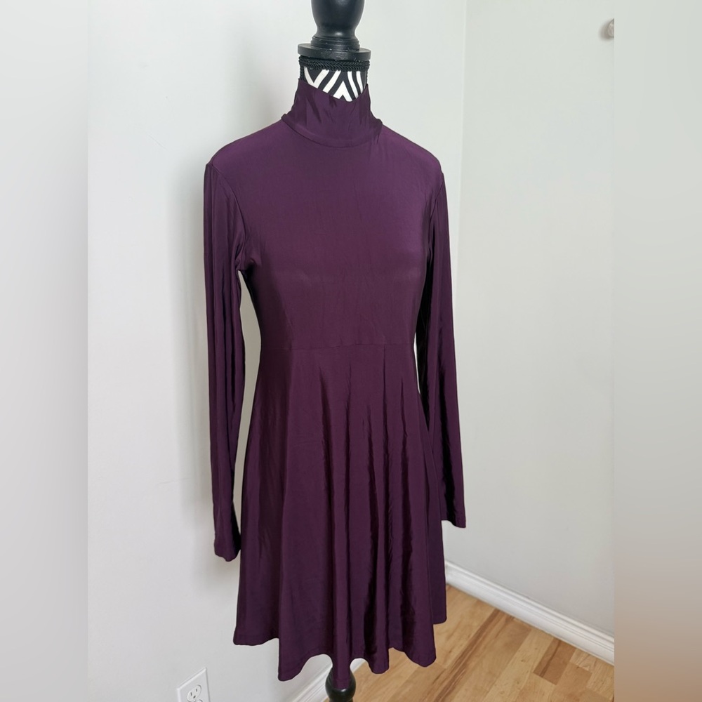Vintage 90s Betsey Johnson Eggplant Purple Mock Neck Emo Witchy Skater Dress